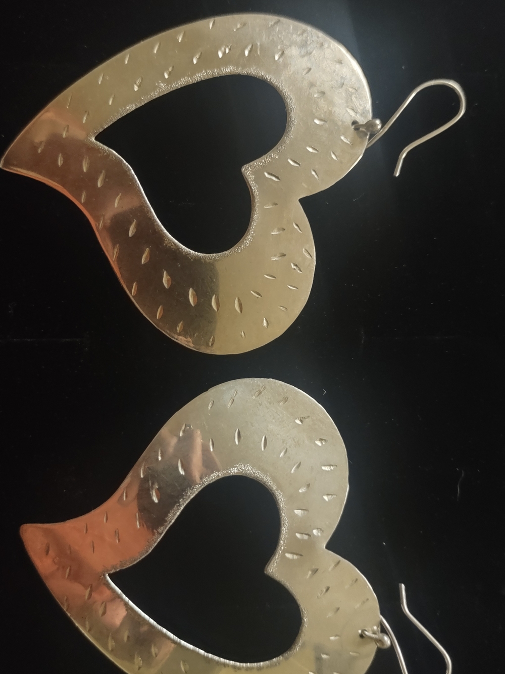 Large Vintage Modernist Sterling Heart Earrings